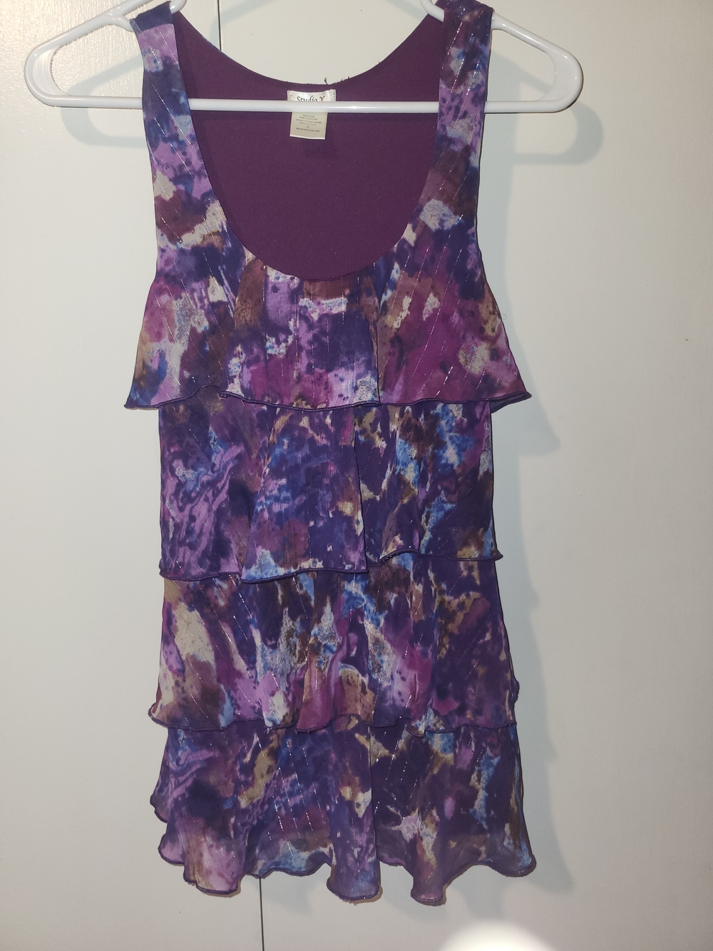 Studio Y Purple Sleeveless Ruffle Top